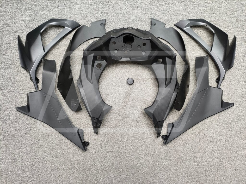 Monster Fairings ABS fairing kit for Kawasaki Ninja 400 2018 - 2024 - Gloss Purple Forged Carbon Fiber Style, precise OEM fit