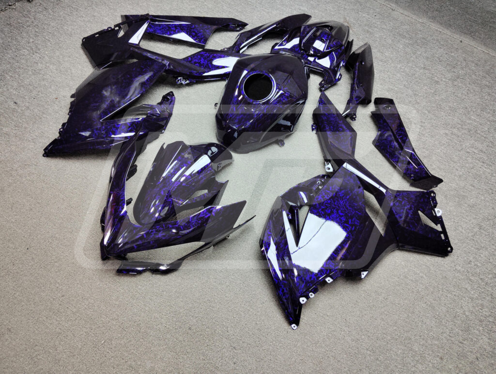 Gloss Purple Forged Carbon Fiber Style ABS fairings for Kawasaki Ninja 400 2018 - 2024 - premium OEM fit kit by Monster Fairings