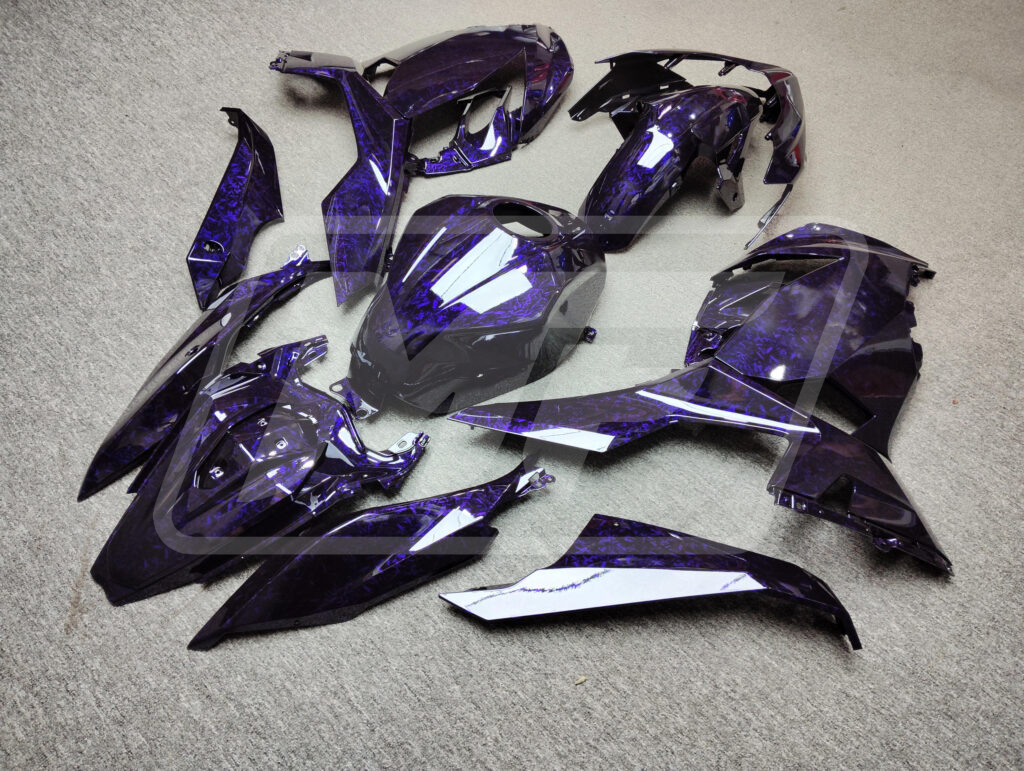 2018 - 2024 Kawasaki Ninja 400 Gloss Purple Forged Carbon Fiber Style fairing set - ABS injection, custom painted by Monster Fairings