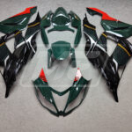 Kawasaki ZX6R 2013 - 2018 Green & Black Red Gold Line ABS fairings - custom motorcycle bodywork kit by Monster Fairings