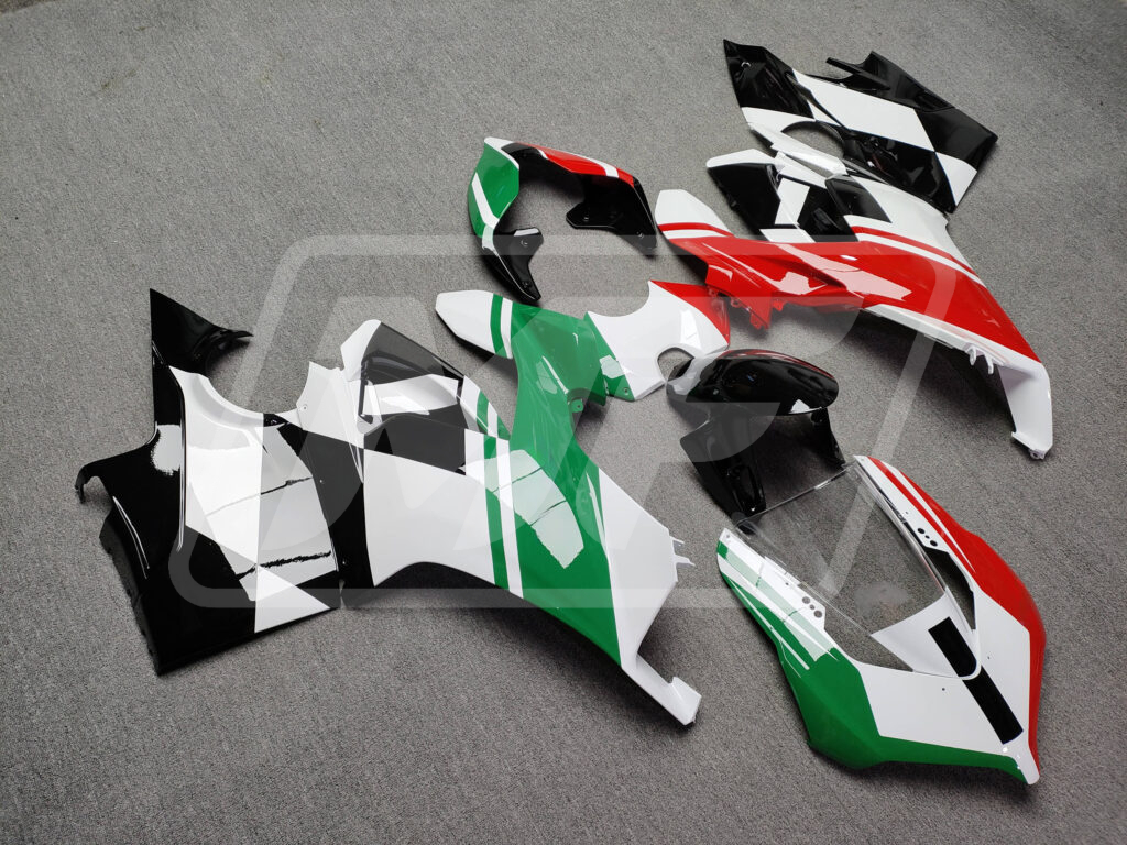 2018 - 2019 Ducati Panigale V4 Gloss White & Black Red Green fairing set - ABS injection, custom painted by Monster Fairings