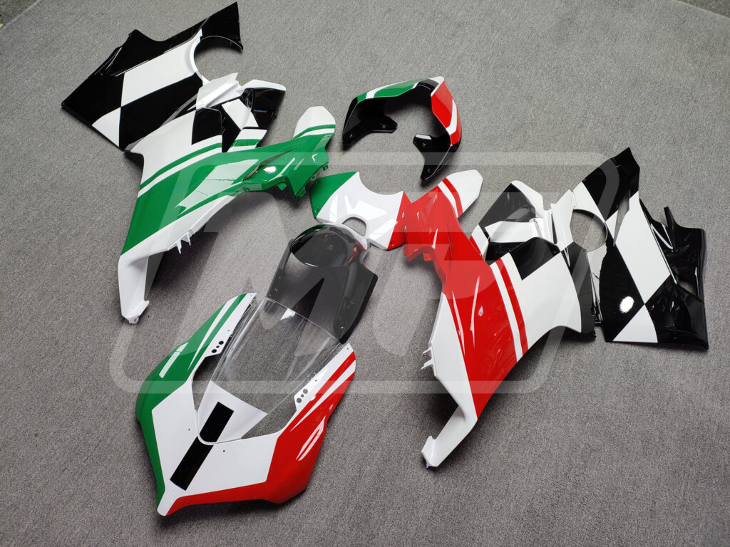 Ducati Panigale V4 custom ABS fairings 2018 - 2019 in Gloss White & Black Red Green - durable replacement kit, Monster Fairings