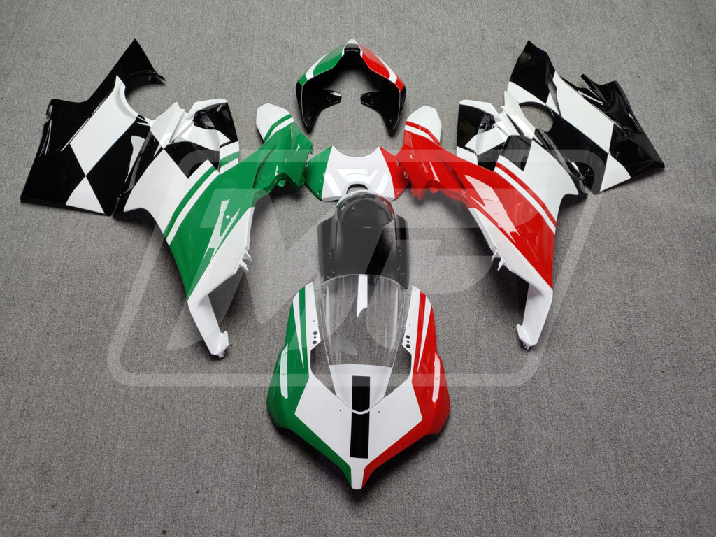 Ducati Panigale V4 2018 - 2019 Gloss White & Black Red Green ABS fairings - custom motorcycle bodywork kit by Monster Fairings