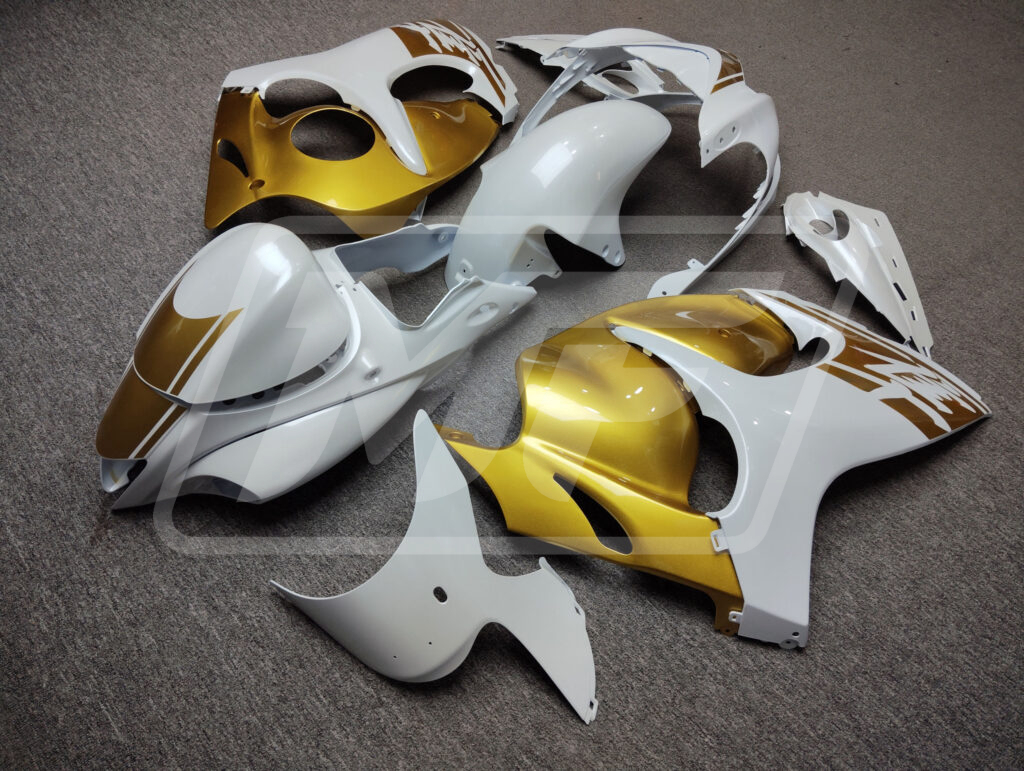 2008 - 2020 Suzuki GSXR 1300 Gloss White & Gold fairing set - ABS injection, custom painted by Monster Fairings