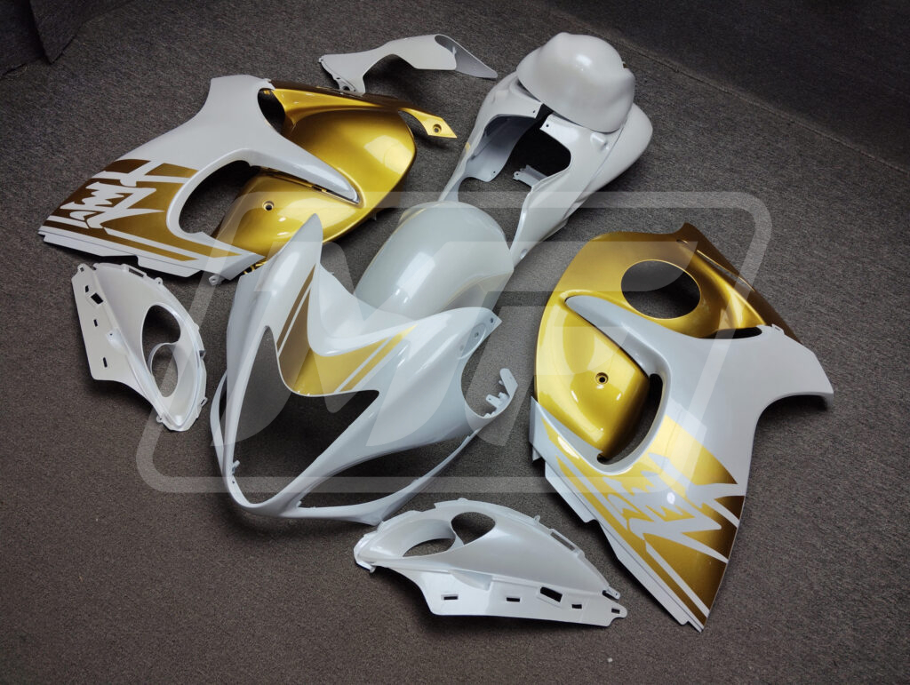 Gloss White & Gold ABS fairings for Suzuki GSXR 1300 2008 - 2020 - premium OEM fit kit by Monster Fairings
