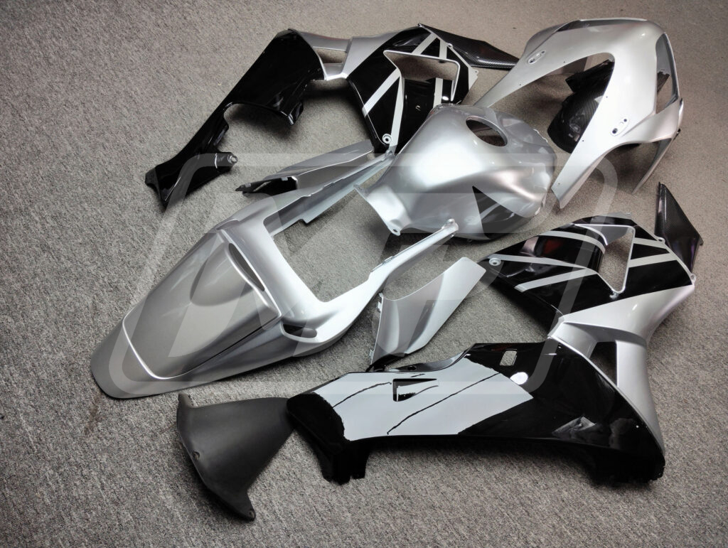 2003 - 2004 Honda CBR600RR Gray & Black OEM Carbon Fiber Style fairing set - ABS injection, custom painted by Monster Fairings