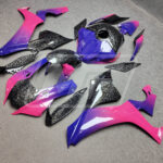 Gloss Pink & Blue Gradient Forged Carbon Style ABS fairings for Yamaha R1 2020 - 2025 - premium OEM fit kit by Monster Fairings