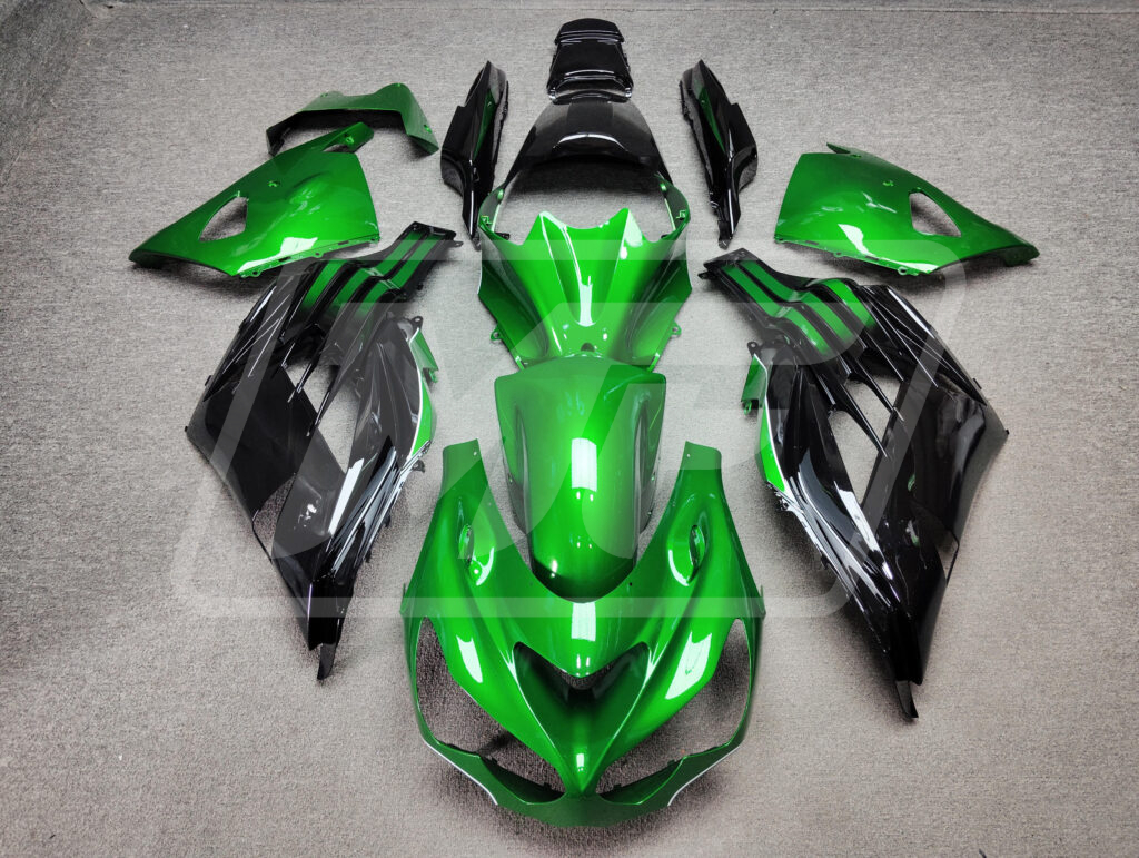 Kawasaki ZX14R 2012 - 2024 Gloss Black & Green ABS fairings - custom motorcycle bodywork kit by Monster Fairings
