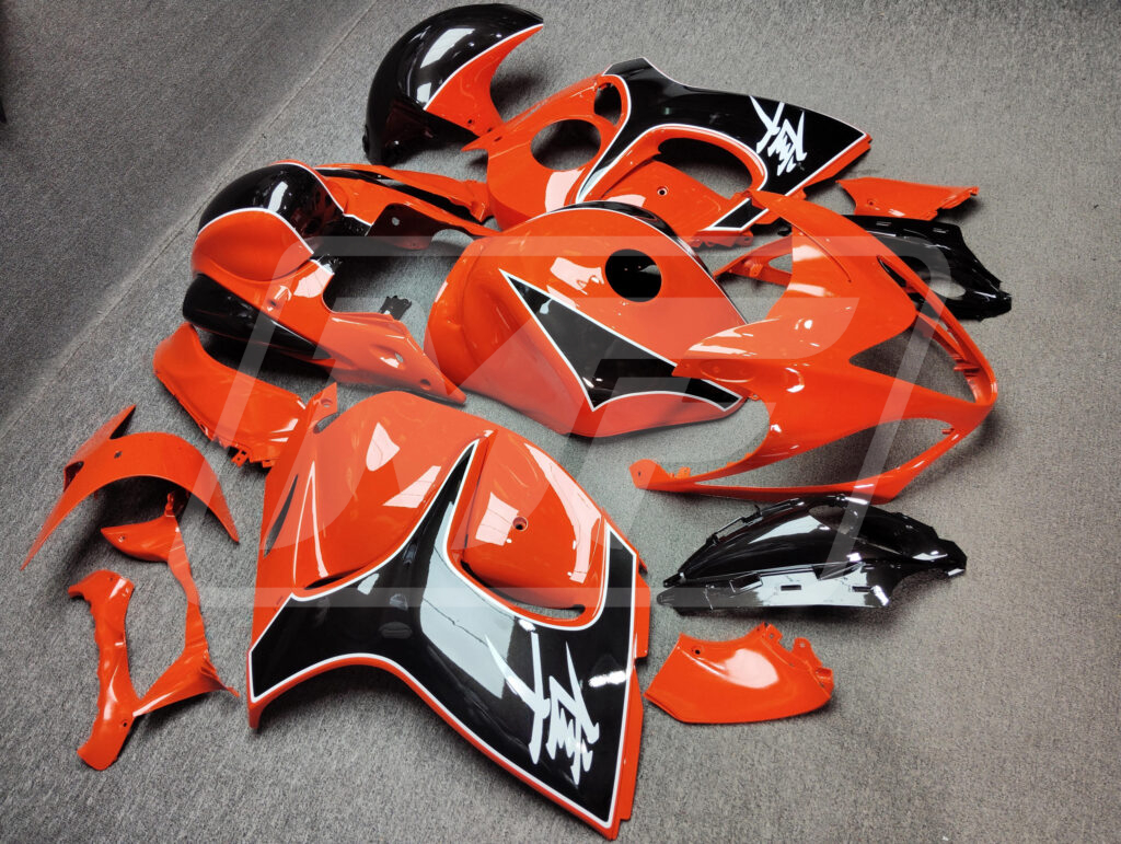 Suzuki GSXR 1300 custom ABS fairings 2008 - 2020 in Gloss Orange & Black - durable replacement kit, Monster Fairings