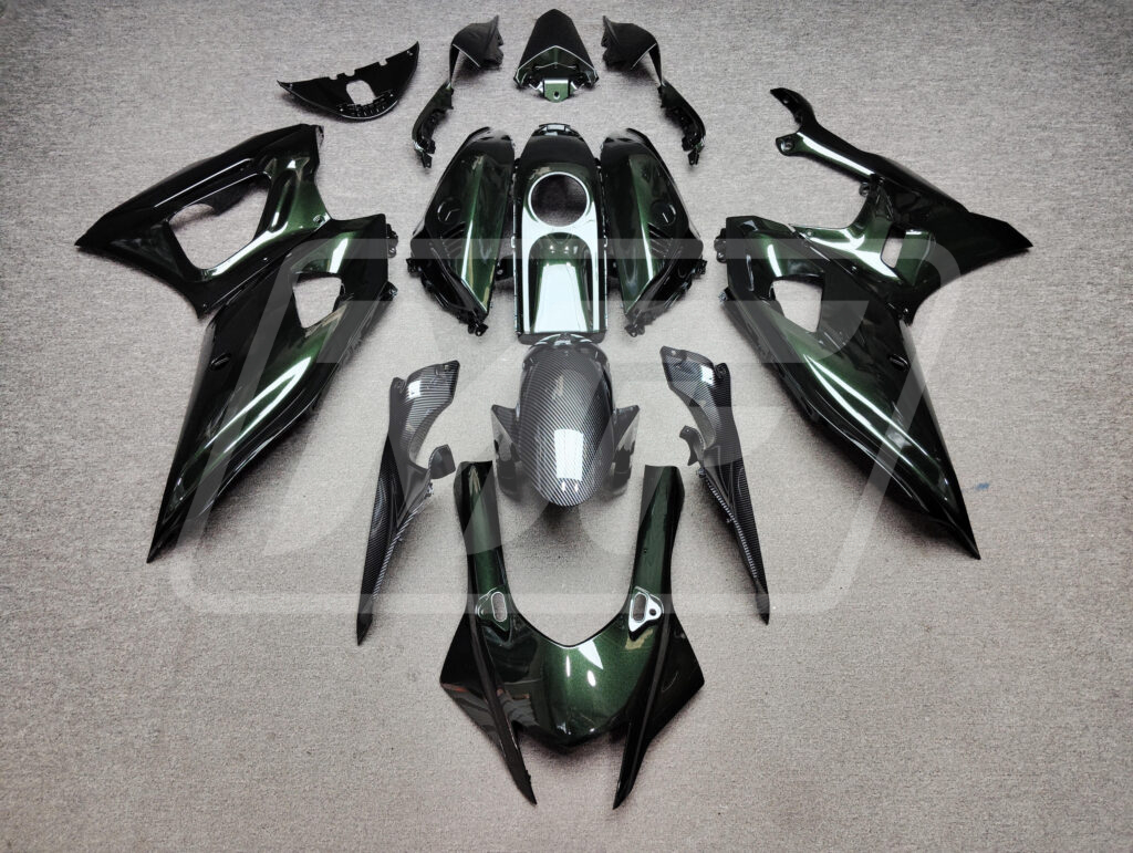 Yamaha R7 2021 - 2025 Gloss Olive Green Carbon Fiber Style ABS fairings - custom motorcycle bodywork kit by Monster Fairings