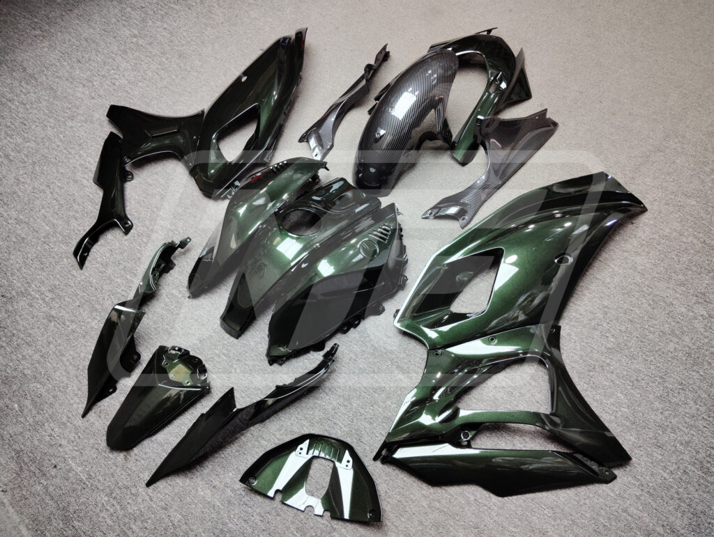 2021 - 2025 Yamaha R7 Gloss Olive Green Carbon Fiber Style fairing set - ABS injection, custom painted by Monster Fairings