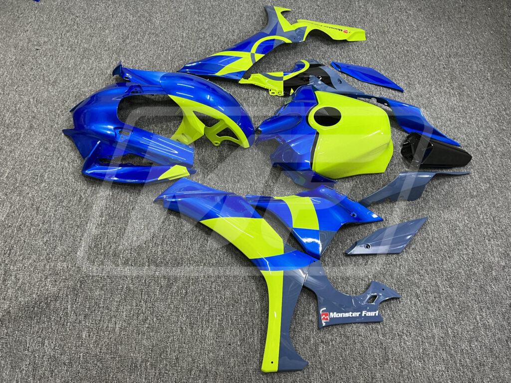 Monster Fairings ABS fairing kit for Yamaha R1 2020 - 2025 - Gloss Blue & High Vis Yellow, precise OEM fit