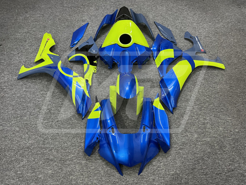Yamaha R1 2020 - 2025 Gloss Blue & High Vis Yellow ABS fairings - custom motorcycle bodywork kit by Monster Fairings