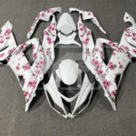 Kawasaki ZX6R 2013 - 2018 White Pink Cherry Blossom ABS fairings - custom motorcycle bodywork kit by Monster Fairings