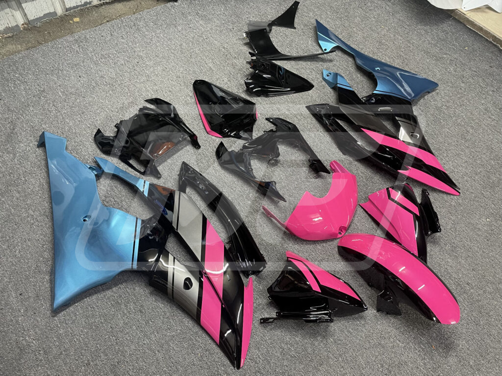 2008 - 2016 Yamaha R6 Pink Black & Light Blue fairing set - ABS injection, custom painted by Monster Fairings