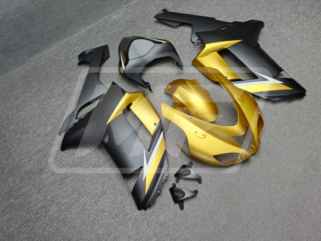 Kawasaki ZX6R custom ABS fairings 2007 - 2008 in Matte Gold & Black White - durable replacement kit, Monster Fairings
