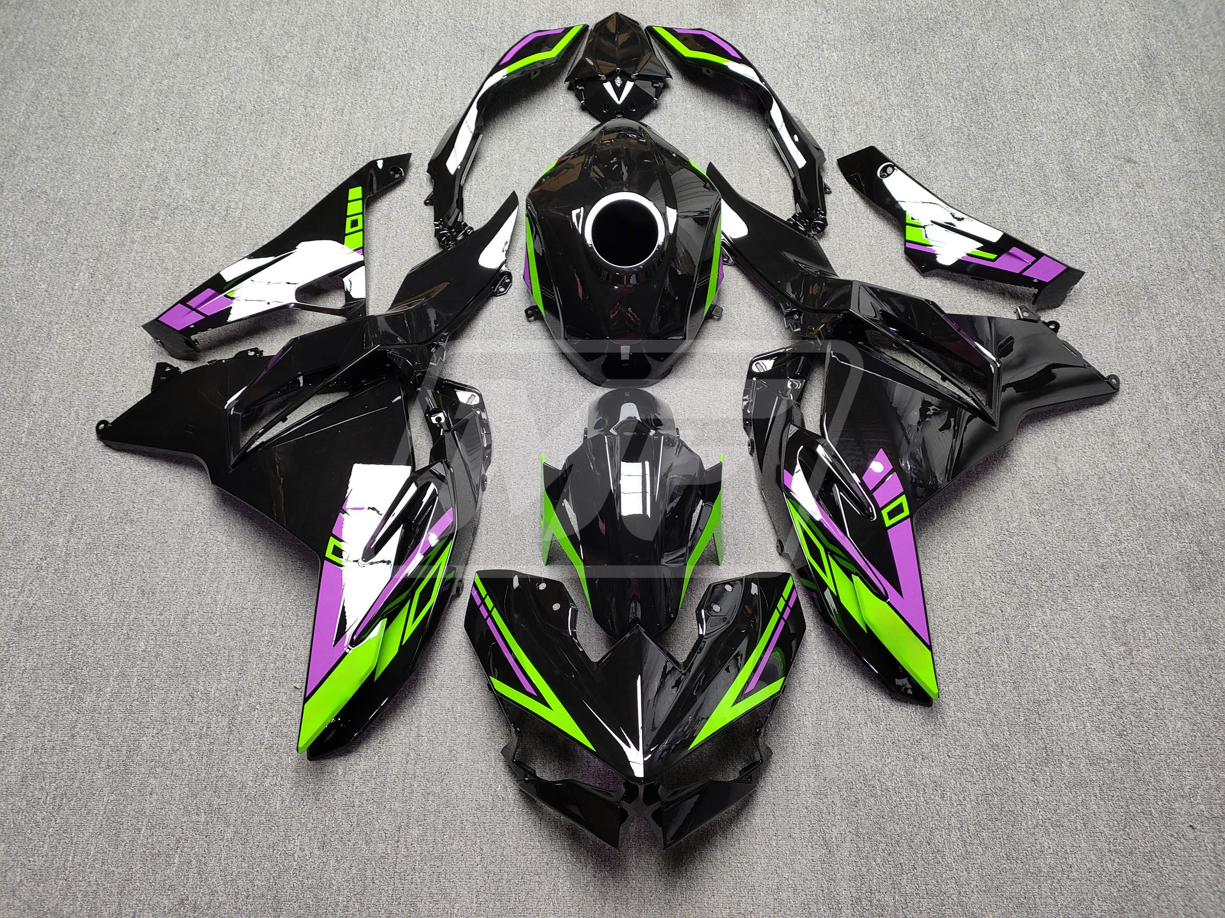 Kawasaki Ninja 500 2024-2025 Gloss Black with Green & Purple ABS