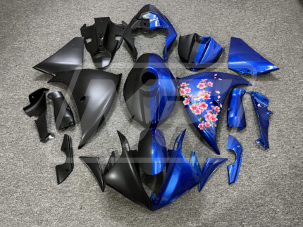 Yamaha R1 2009-2011 Matte Black & Gloss Blue Cherry Blossom Split ABS Fairings | Monster Fairings