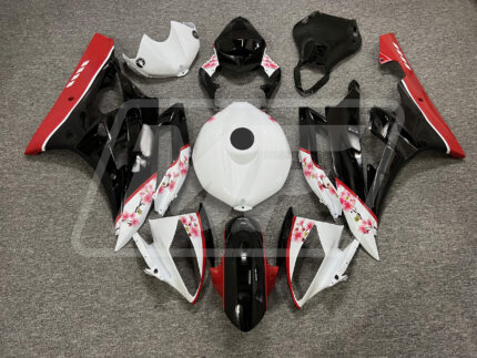 Yamaha R6 2006-2007 Gloss White & Black with Red Cherry Blossom ABS Fairings | Monster Fairings
