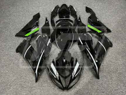 Kawasaki ZX6R 2013-2018 Gloss Black with Green & White ABS Fairings | Monster Fairings