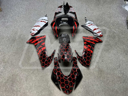 (IN STOCK) Aprilia RS660 2020-2024 Gloss Black Red & White Honeycomb Pattern ABS Fairings | Monster Fairings