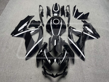 Suzuki GSXR 600-750 2008-2010 Gloss Black with White Lines ABS Fairings | Monster Fairings
