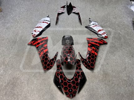 Aprilia RS660 2020-2024 Gloss Black with Red & White with Honeycomb Pattern ABS Fairings | Monster Fairings