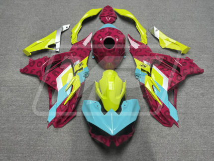 (IN STOCK) Kawasaki Ninja 500 2024-2027 Light Blue with Yellow & Pink Leopard ABS Fairings | Monster Fairings