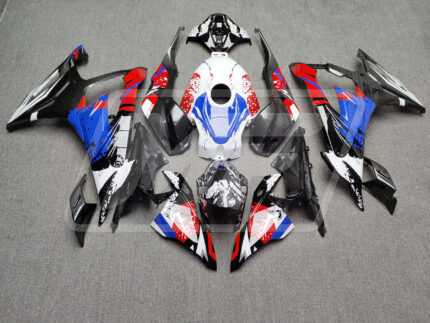 BMW S1000RR 2023-2024 Gloss White Red Blue with Carbon Fiber ABS Fairings | Monster Fairings