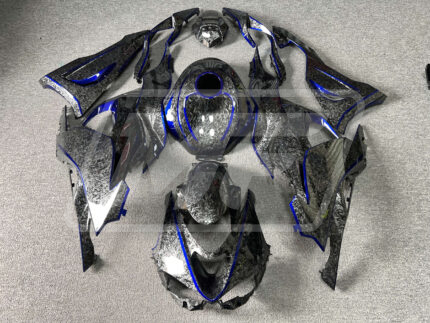 Kawasaki ZX6R 2024-2026 Gloss Forged Carbon Fiber Style with Blue ABS Fairings | Monster Fairings