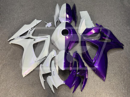 Suzuki GSXR 600-750 2006-2007 Gloss Pearl White & Purple Split ABS Fairings | Monster Fairings