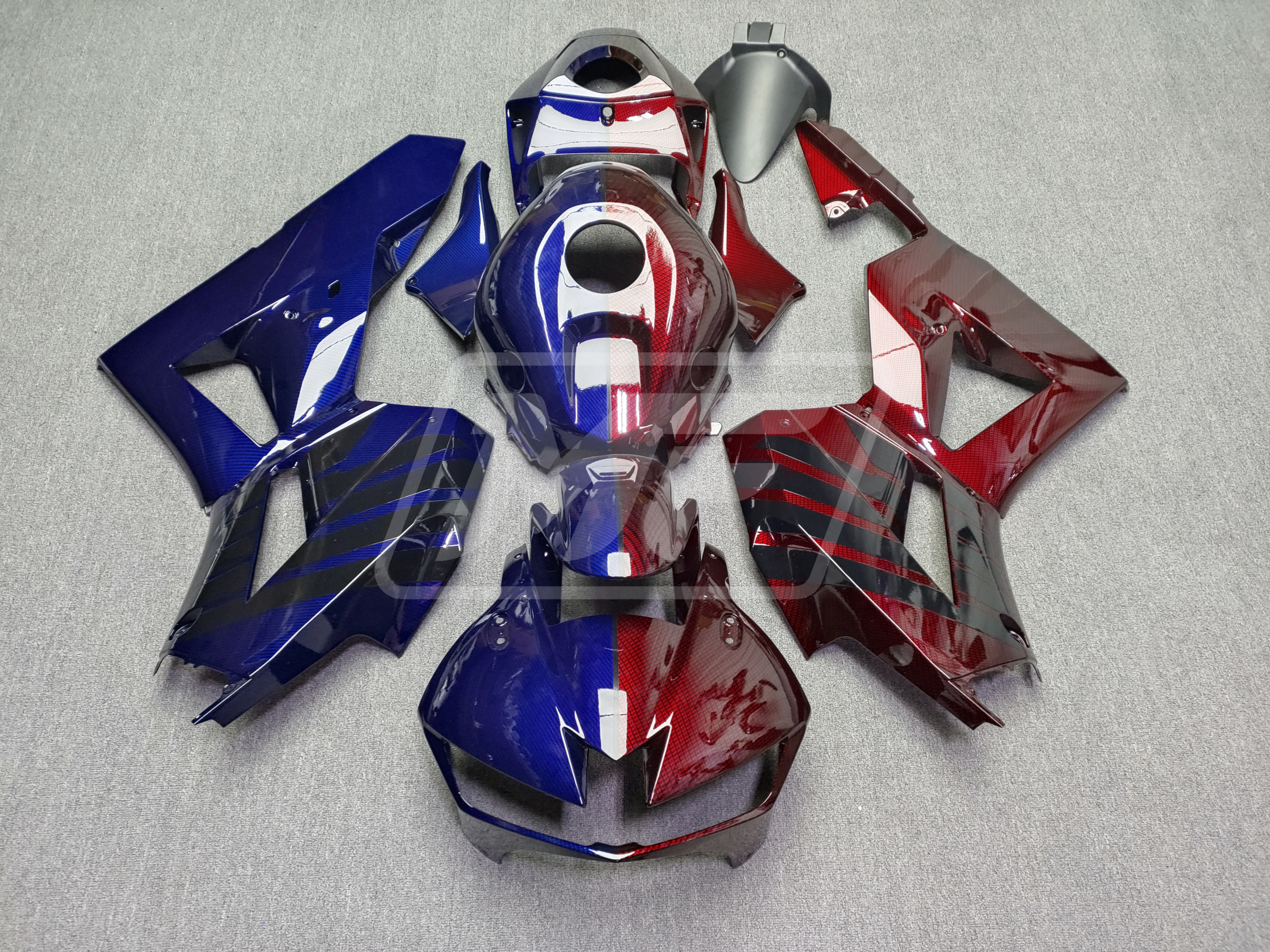 Honda CBR600RR 2013-2025 Gloss Blue & Red Carbon Fiber with Black