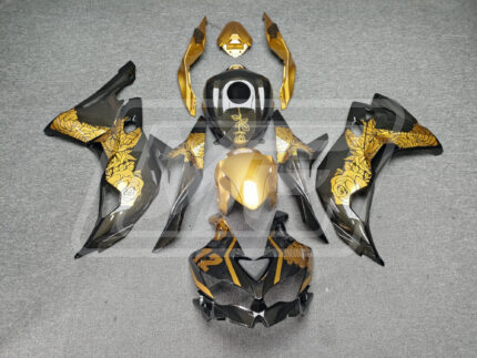 Kawasaki ZX4RR 2020-2025 Gloss Carbon Fiber Gold Roses ABS Fairings | Monster Fairings