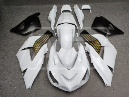Kawasaki ZX14R 2006-2011 Gloss White & Matte Black with Gold ABS Fairings | Monster Fairings