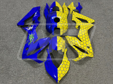 (IN STOCK) Honda CBR650R 2021-2023 Gloss Blue & Yellow Honeycomb Pattern Split ABS Fairings | Monster Fairings