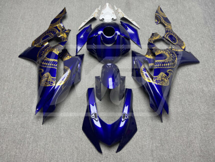 Yamaha R6 2017-2022 Gloss Blue & White with Gold Snake ABS Fairings | Monster Fairings