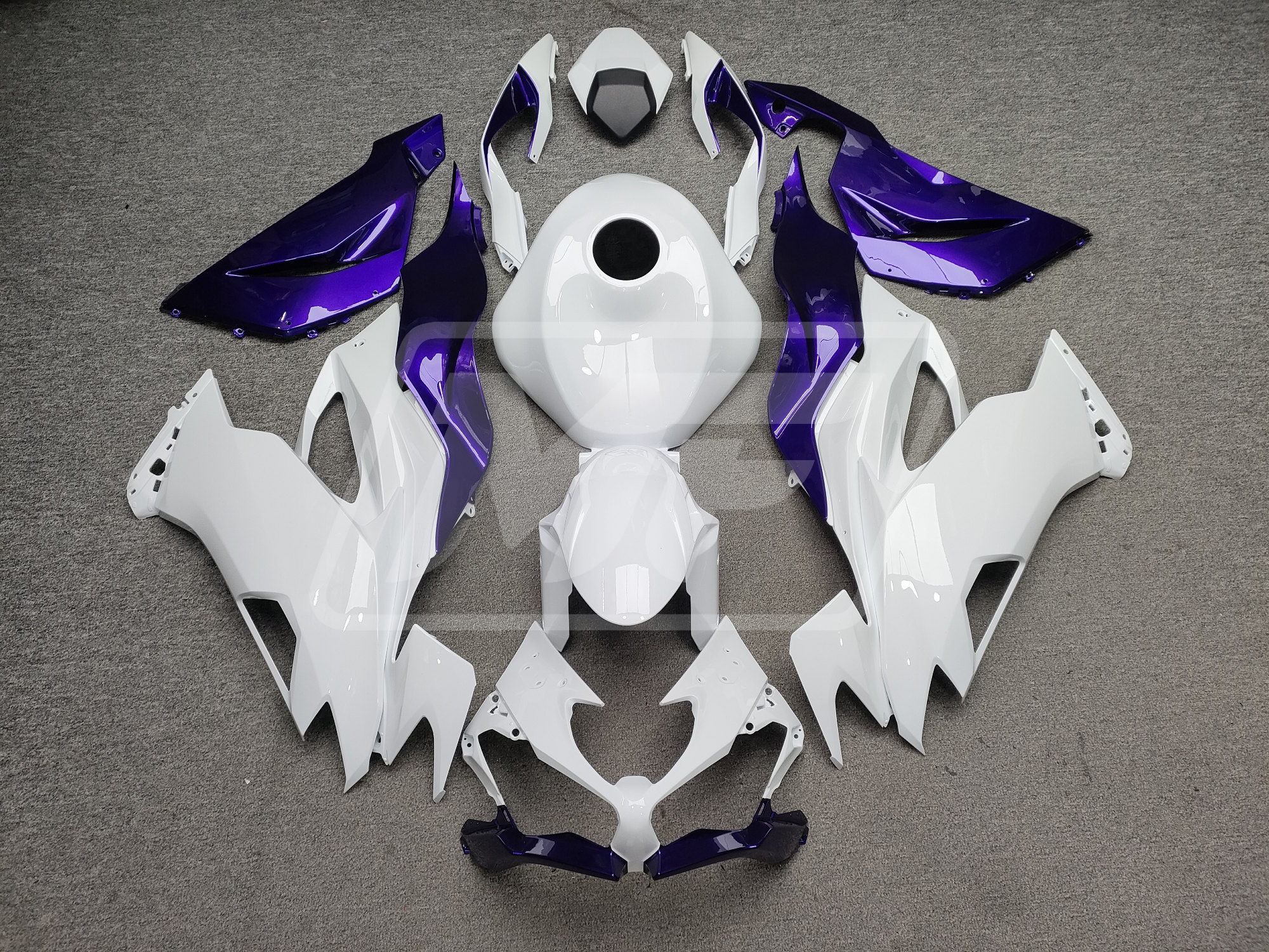 Authority Purple,Black&White 6号 Kawasaki ZX6R 2019-2023 Gloss White & Purple ABS Fairings