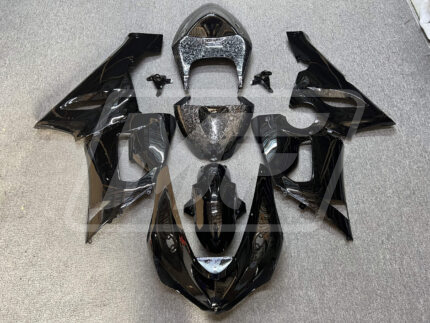 Kawasaki ZX6R 2005-2006 Gloss Black with Forged Carbon Fiber Style ABS Fairings | Monster Fairings