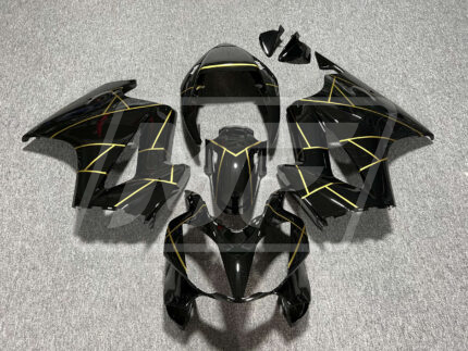 Honda VFR800 2002-2012 Gloss Black with Gold Stripes ABS Fairings | Monster Fairings