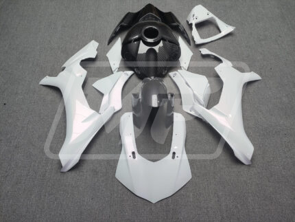 Yamaha R1 2015-2019 Gloss White with Red Pearl Flakes with Carbon Fiber Style ABS Fairings | Monster Fairings