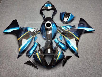 Yamaha R1 2009-2011 Gloss Blue Chameleon & Gold with Carbon Fiber Style ABS Fairings | Monster Fairings
