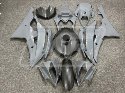 Yamaha R6 2008-2016 Gloss Nardo Gray with Carbon Fiber Style ABS Fairings | Monster Fairings