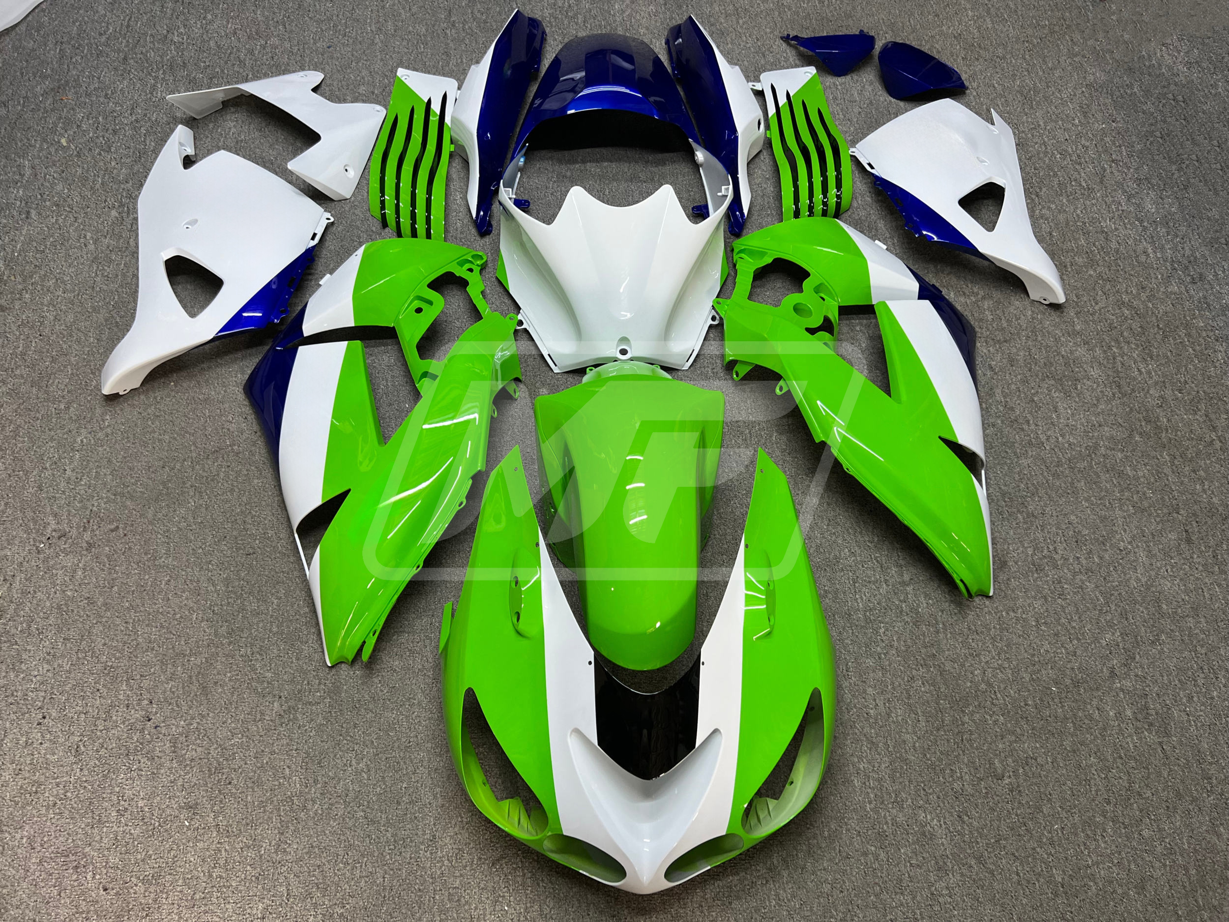 めん　0916 Kawasaki ZX14R 2006-2011 Gloss Green & White with Blue ABS