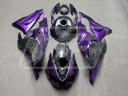 Kawasaki ZX6R 2024-2026 Gloss Forged Carbon Fiber Style with Purple ABS Fairings | Monster Fairings