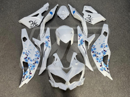 Kawasaki ZX4RR 2020-2025 Gloss White with Blue Cherry Blossom ABS Fairings | Monster Fairings