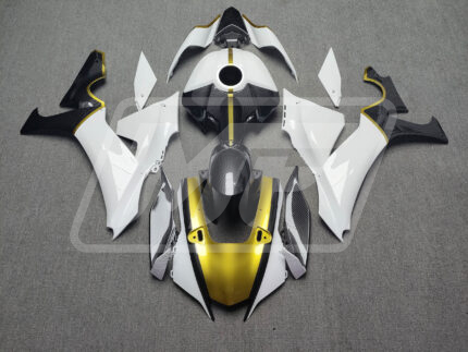 Yamaha R1 2020-2025 Gloss Black & Gold Carbon Fiber Style with White ABS Fairings | Monster Fairings