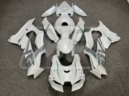 Kawasaki ZX10R 2021-2025 Gloss Pearl White with Gray & Aqua ABS Fairings | Monster Fairings