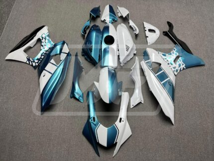 Yamaha R7 2021-2025 Gloss White & Teal Split ABS Fairings | Monster Fairings