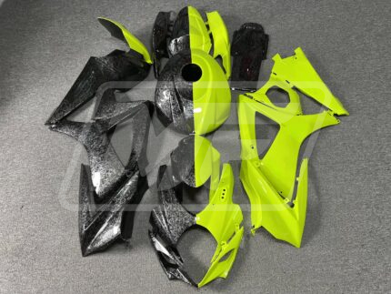 Suzuki GSXR 1000 2007-2008 Gloss Forged Carbon Fiber Style & High Viz Yellow Split ABS Fairings | Monster Fairings