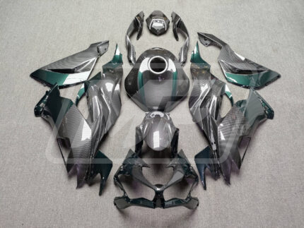 Kawasaki ZX6R 2019-2023 Gloss Carbon Fiber Style with Green ABS Fairings | Monster Fairings